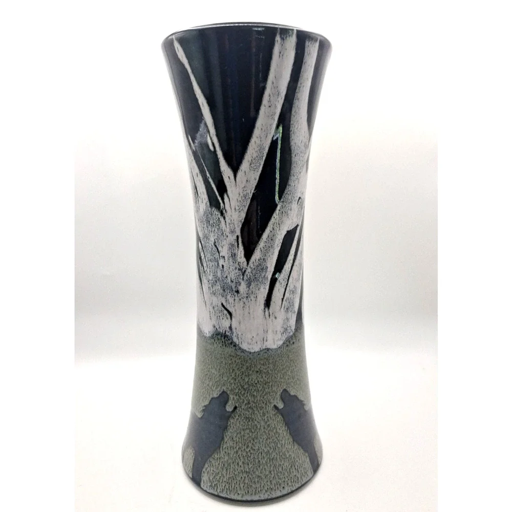 Signed Art Pottery Vase Wolf Silhouette 11